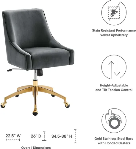 Vista 7 de Modway Discern Performance - Silla de oficina giratoria de terciopelo en color gris