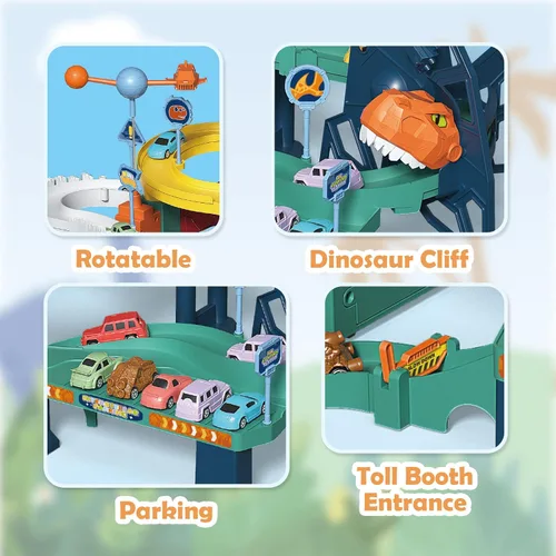Vista 3 de RedCrab Juego de autos espaciales para niños, juguete de pista de rampa de juguete sinuoso, juguete de colina de dinosaurios espaciales, juguetes