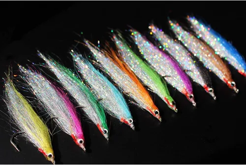 Vista 5 de Tigofly 10 piezas 10 colores 1/0 1.6 in gancho de alto carbono Holo plata salmón trucha lubina Steelhead Minnow pesca moscas señuelo conjunto