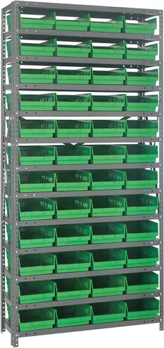Vista 347 de Quantum QSBU-245BK Heavy Duty Shelving Unit with (7) Shelves and (24) QUS245 Black Bins for Garage Warehouse Storage Distribution 400 lb Load