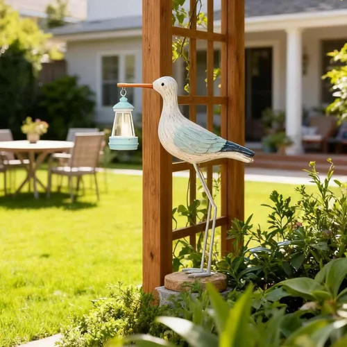 Vista 7 de Adorable luz solar de estatua de jardín de gaviota de 11 pulgadas de ancho x 3.2 pulgadas de profundidad x 13.8 pulgadas de alto, decoración