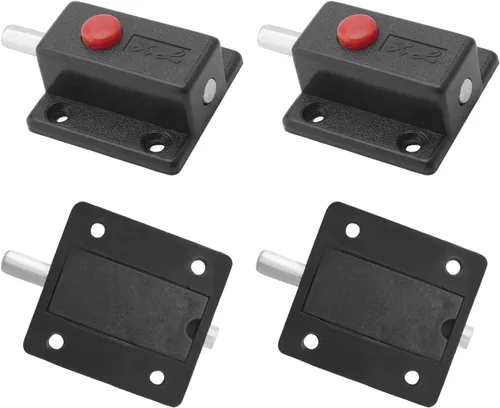 Vista 7 de MroMax Pestillo de perno de puerta con resorte, pestillo deslizante de plástico negro con botón de interruptor sin manija para puerta, gabinete
