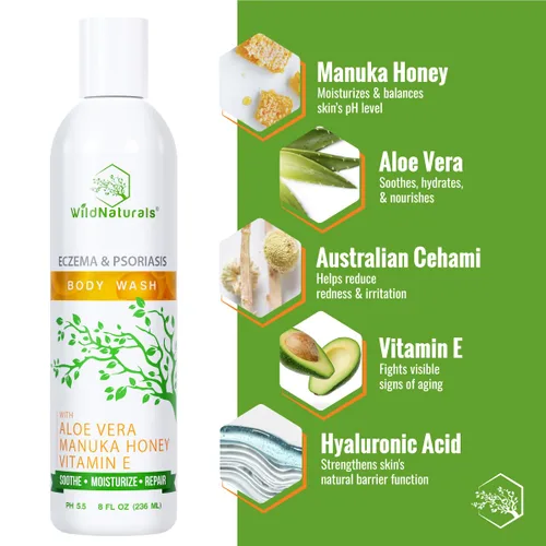 Vista 2 de Gel de baño orgánico - Gel de baño hidratante para piel sensible y alivio de la picazón - Gel de baño exfoliante para hombres y mujeres