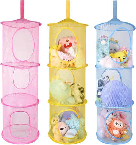 Vista 8 de ChezMax Almacenamiento de malla colgante para animales de peluche, paquete de 2 unidades, organizador grande de red de animales de peluche, bolsas
