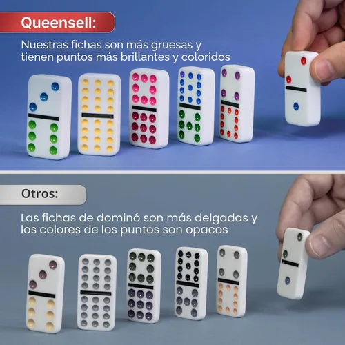 Vista 8 de Queensell Juego de dominó de tren mexicano doble 12 – Juego de dominó jumbo para adultos, 91 azulejos con puntos coloridos, cubo de madera, tren
