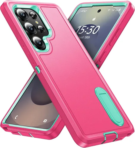 Vista 27 de BaHaHoues Funda protectora de grado militar para Samsung Galaxy S25 Plus con soporte integrado, a prueba de golpes y caídas (morado noche/rosa bebé)