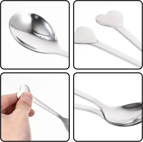 Vista 9 de Cucharas Cucharas de café con forma de corazón, cuchara de postre de acero inoxidable, cucharas de helado, cucharas de té, cucharas de amor