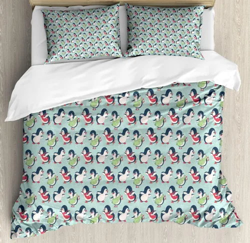 Vista 17 de Ambesonne Cartoon Duvet Cover Set, Pastel Animals Pattern Dragonflies Beetle Ladybug Earth Worm Spring, Decorative 3 Piece Bedding Set with 2 Pillow