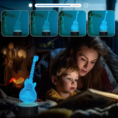 Vista 2 de Attivolife Lámpara de guitarra de regalo para guitarra eléctrica, luz nocturna 3D con control remoto + temporizador, lámpara de escritorio que