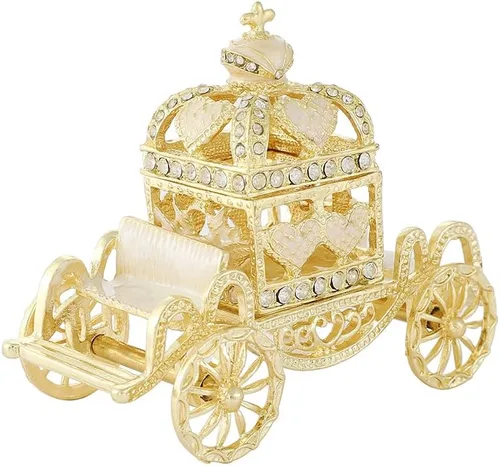 Vista 2 de Retro ahueca hacia fuera carro baratija caja pequeña joyeros pintados a mano regalo del día de la madre para las mujeres (blanco)