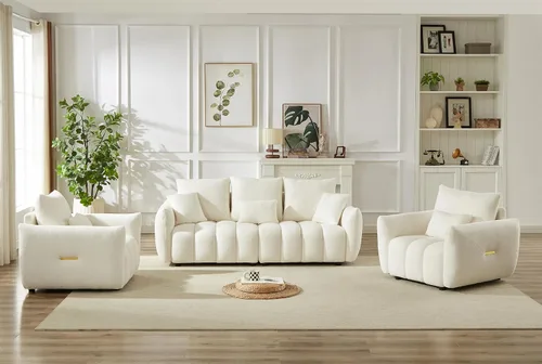 Vista 14 de Antetek - Sofá individual moderno de 35 pulgadas, cómodo asiento profundo de tela de peluche, silla de sala de estar, sofá de lectura Boucle de ocio