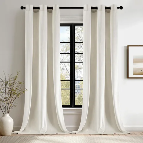Vista 55 de ANRODUO Cortinas de terciopelo beige de 45 pulgadas de largo, opacas con aislamiento térmico insonorizado, cortinas de privacidad para oscurecer