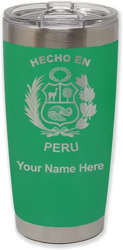 Vista 18 de LaserGram Vaso aislado al vacío de 20 onzas, hecho en Perú, grabado personalizado incluido (negro)