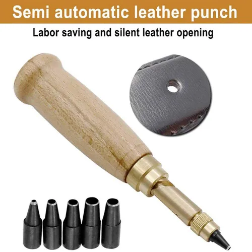 Vista 5 de Teng Lang Herramienta de encuadernación de cuero con agujero de tornillo ajustable, perforadora de papel, perforadores de manualidades, 6 puntas