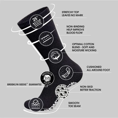 Vista 4 de Calcetines Brooklyn de algodón antideslizantes para diabéticos con neuropatía, sin apretar, control de tracción, paquete múltiple Negro - 12 pares