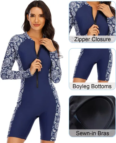 Vista 4 de Halcurt Traje de baño acolchado de una pieza para mujer, con protección solar UPF 50, con cremallera frontal