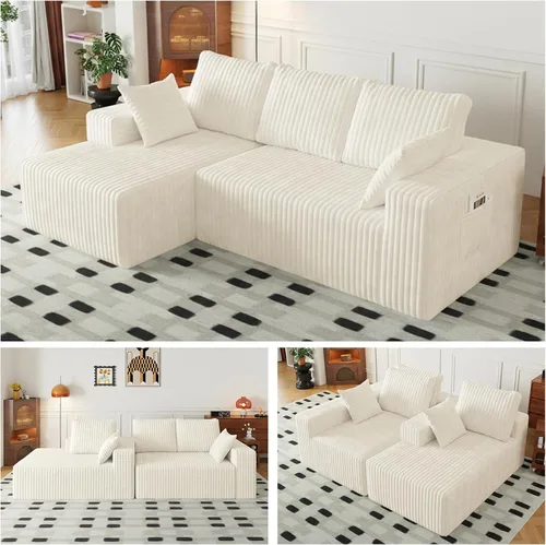 Vista 3 de Cloud - Sofá modular en forma de L con asiento profundo, de espuma viscoelástica comprimida de 3 plazas para sala de estar, sofá modular