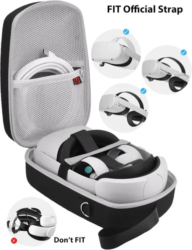 Vista 3 de RYOKO Funda de transporte rígida compatible con MetaOculus Quest 2 Version VR Gaming Headset y correa Elite con batería y otros accesorios adecuada
