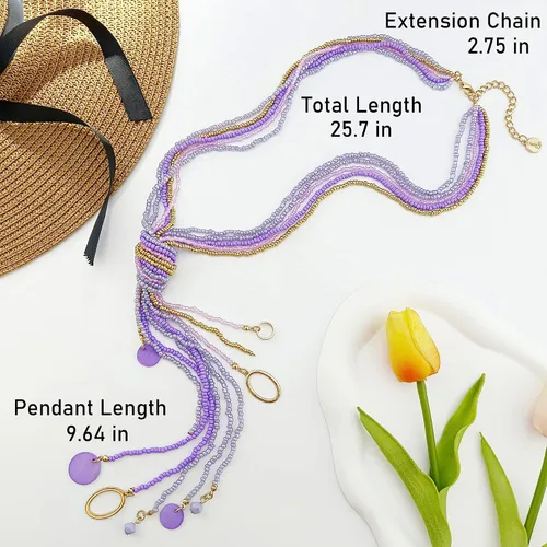 Vista 6 de COIRIS - Collar largo con cuentas de semillas, 10 collares largos con nudo de corbata para mujeres y niñas