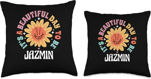 Vista 3 de Jazmin Personalized Name Beautiful Day Wavy Text Retro Throw Pillow