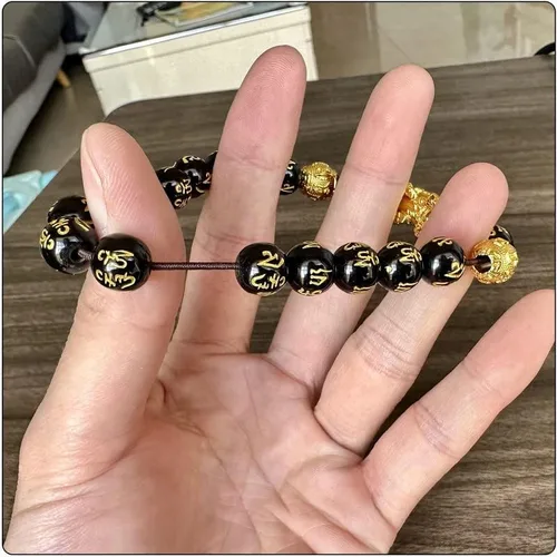 Vista 8 de Pulsera de la riqueza del Feng Shui de la manera Pi Xiu Pulsera de obsidiana