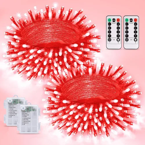 Vista 18 de JMEXSUSS Luces de Navidad multicolor que funcionan con pilas con 8 modos de control remoto, impermeables, 33 pies, 100 luces LED de Navidad