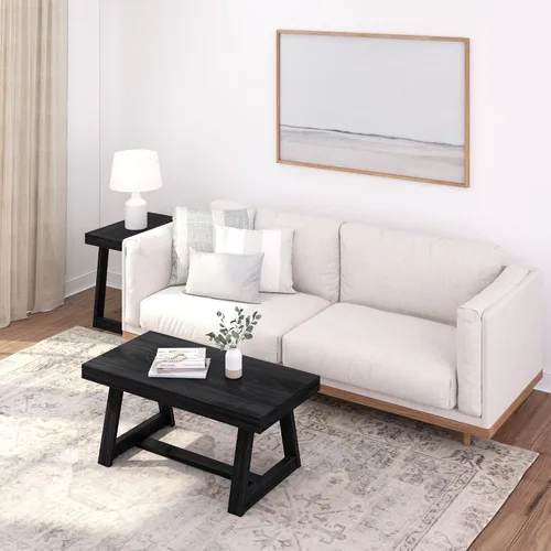 Vista 9 de Plank+Beam Mesa auxiliar rectangular clásica, mesa de centro de granja de 40 pulgadas, mini mesas centrales para espacios pequeños, mesa de té