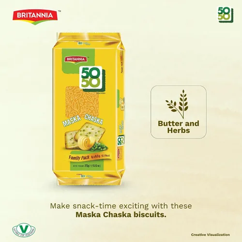 Vista 3 de Britannia Crackers 50 50 Maska Chaska Biscuit - Galletas originales horneadas para aperitivos, paquete familiar de 13.12 onzas (13.12 oz)