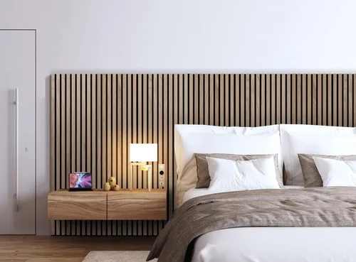Vista 5 de Woody Walls Paneles de pared de madera acústica para decoración de paredes interiores, juego de 2 paneles de madera sin costuras para paredes, pared