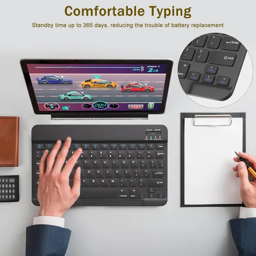 Vista 5 de Combo de teclado y mouse Bluetooth recargable, juego de teclado inalámbrico ultradelgado universal para Android, Windows, iPad, iPhone, Samsung