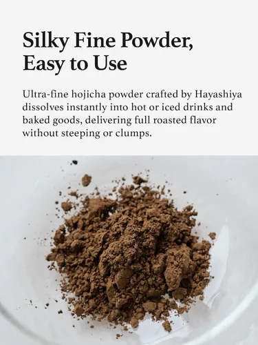 Vista 5 de Polvo Hojicha de HAYASHIYA, Uji de Kyoto, Polvo de Té Verde Tostado Japonés para Latte, Bajo en cafeína (60 g / 2.1 oz)