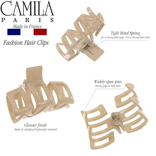 Vista 2 de Camila Paris - Pinzas para el cabello francés para mujer, cabello grueso, 2.5 pulgadas, 1 unidad (paquete de 1), beige, mariposa, agarre fuerte