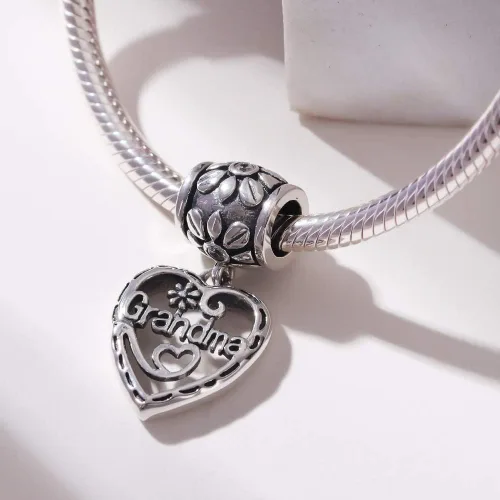 Vista 2 de SOUKISS Dijes de corazón para abuela, auténtica plata de ley 925, dije de amor familiar para pulsera europea (colgante)