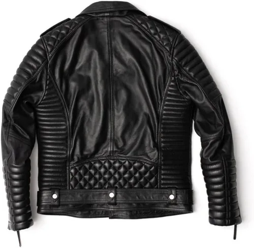 Vista 4 de Chaqueta de moto acolchada negra para hombre Chaqueta de cuero negro para hombre Brando Vintage Riding Moto Jacket XS - 4xL