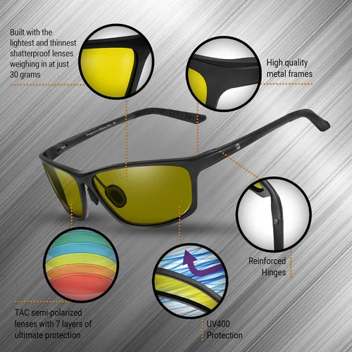 Vista 5 de BLUPOND Gafas de conducción nocturna para hombres/mujeres - HD Yellow Vision para máxima claridad - Rally Negro