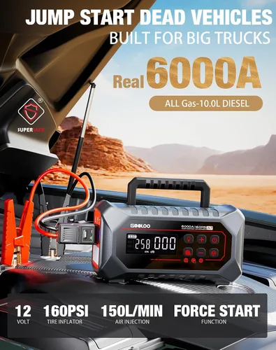Vista 2 de GOOLOO A7 Arrancador de salto con compresor de aire, caja de salto de 6000 A y 160 PSI Gris