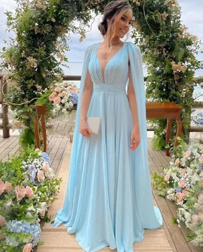 Vista 2 de HGOODK Vestidos largos para madre de la novia vestidos de gasa para madre del novio con chal largo talla grande