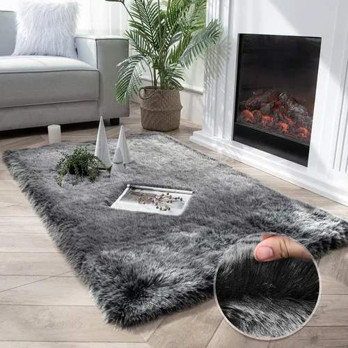 Vista 30 de Ashler HOME DECO Funda de piel sintética de zorro suave para silla, alfombra para dormitorio, suelo, sofá, sala de estar, color negro y blanco, 2 x