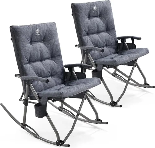 Vista 14 de EVER ADVANCED Silla de Camping Mecedora Plegable de Gran Tamaño, Sillas Mecedoras Portátiles Acolchadas para Patio, Césped y Exteriores, Sillón