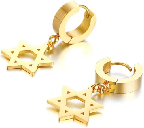 Vista 4 de MPRAINBOW - Pendientes de aro unisex con diseño de estrella de David chapados en oro y plata y negro