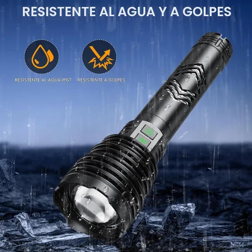 Vista 6 de Linternas recargables 6000.000 de alto lúmenes, linterna LED súper brillante con mango largo, batería de gran capacidad, ampliable y 6 modos
