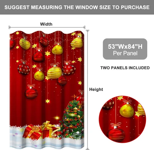 Vista 9 de Cortinas con adornos de Navidad impresos, cortinas para ventana de chimenea, calcetines de Navidad, árboles de Navidad, regalos, paneles opacos