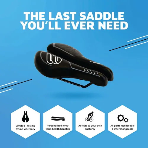 Vista 5 de BiSaddle SRT 2.0 - Sillín de bicicleta ajustable sin nariz con rieles de titanio, ajuste personalizado, cómodo, negro con detalles grises