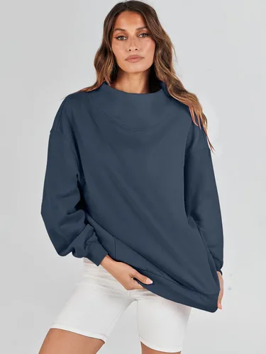 Vista 4 de ANRABESS Sudaderas de gran tamaño para mujer, cuello alto, manga larga, sudaderas con capucha, tops 2024, ropa de moda de otoño