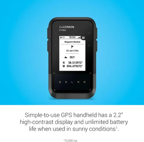 Vista 3 de Garmin eTrex® Solar, navegador de mano GPS, duración ilimitada de la batería, resistente al agua