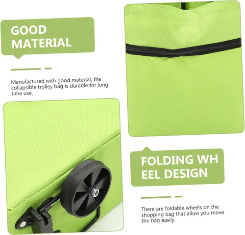 Vista 2 de Bolsa de lavandería plegable con ruedas grandes reutilizables para necesidades diarias Versátil Verde