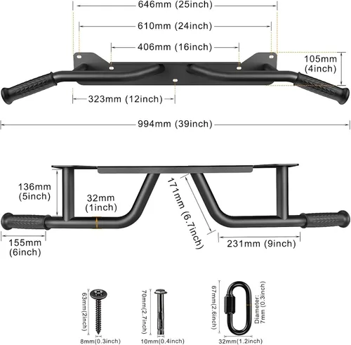 Vista 6 de Kipika - Barra de dominadas de gran resistencia para montar en la puerta, barra multifuncional para flexiones, barra de fitness portátil