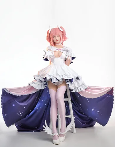 Vista 2 de miccostumes Disfraz de anime mágico para niñas, cosplay, kawaii, vestido de estrella hinchado y guantes con calcetines en el muslo y tocado