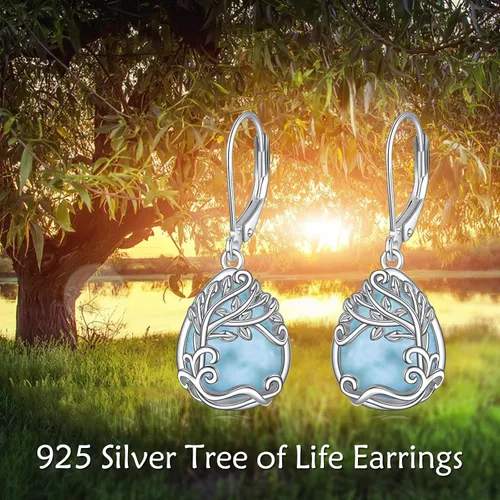 Vista 107 de Aretes colgantes con forma de lágrima de filigrana de piedra lunar de plata de ley 925 con cierre de palanca para mujer, regalos de joyería