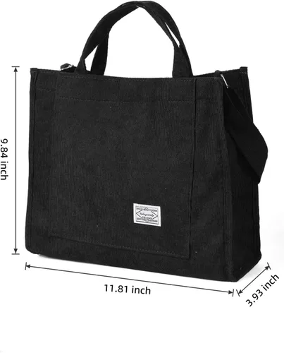 Vista 2 de Maki Izumi Bolsa de mano, bolsa de pana, bolso pequeño para mujer, bolso negro para mujer, bolsa de lona, bolsas de lona con asas.